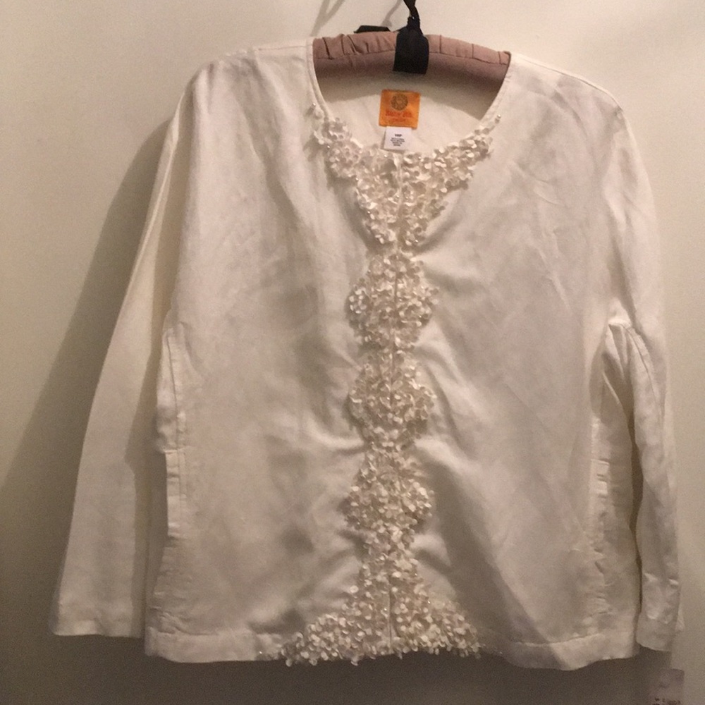 Ruby Rd | Ruffle Front Linen Crop Jacket